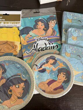 Unique Vintage 90s Aladdin Genie Party Supplies Lot Napkins, Plates & Hats New B